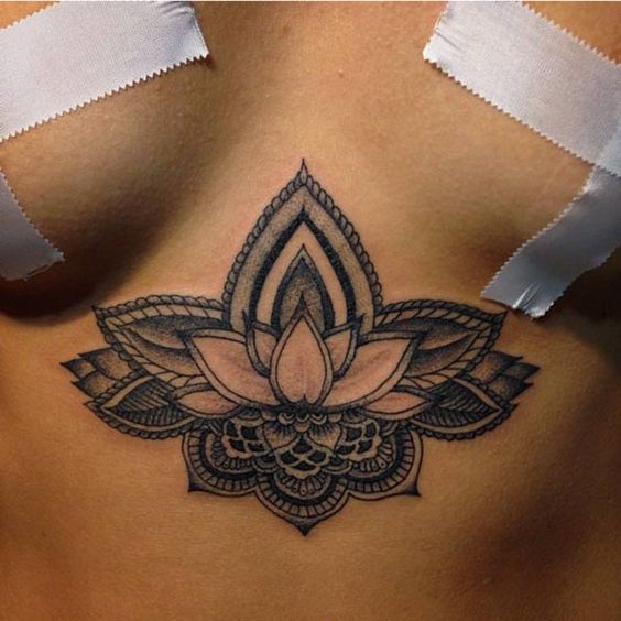 Beautiful Lotus Flower Underboob Tattoos