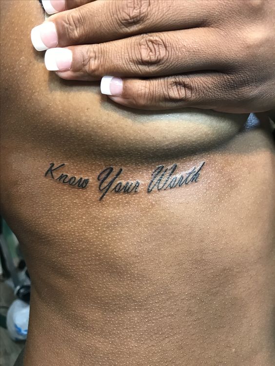 Know Your Worth Word Underboob Tattoo