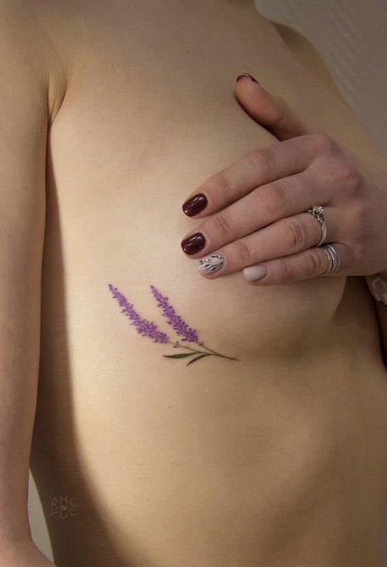 Lavender Underboob Tattoo on Side Boob