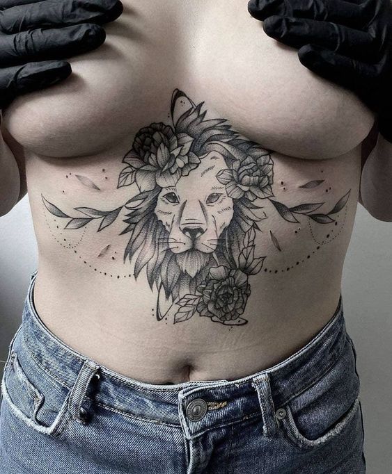 Lion Underboob Tattoo