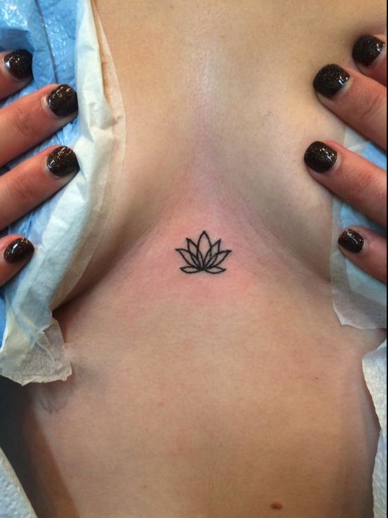 Small Lotus Underboob Tattoo